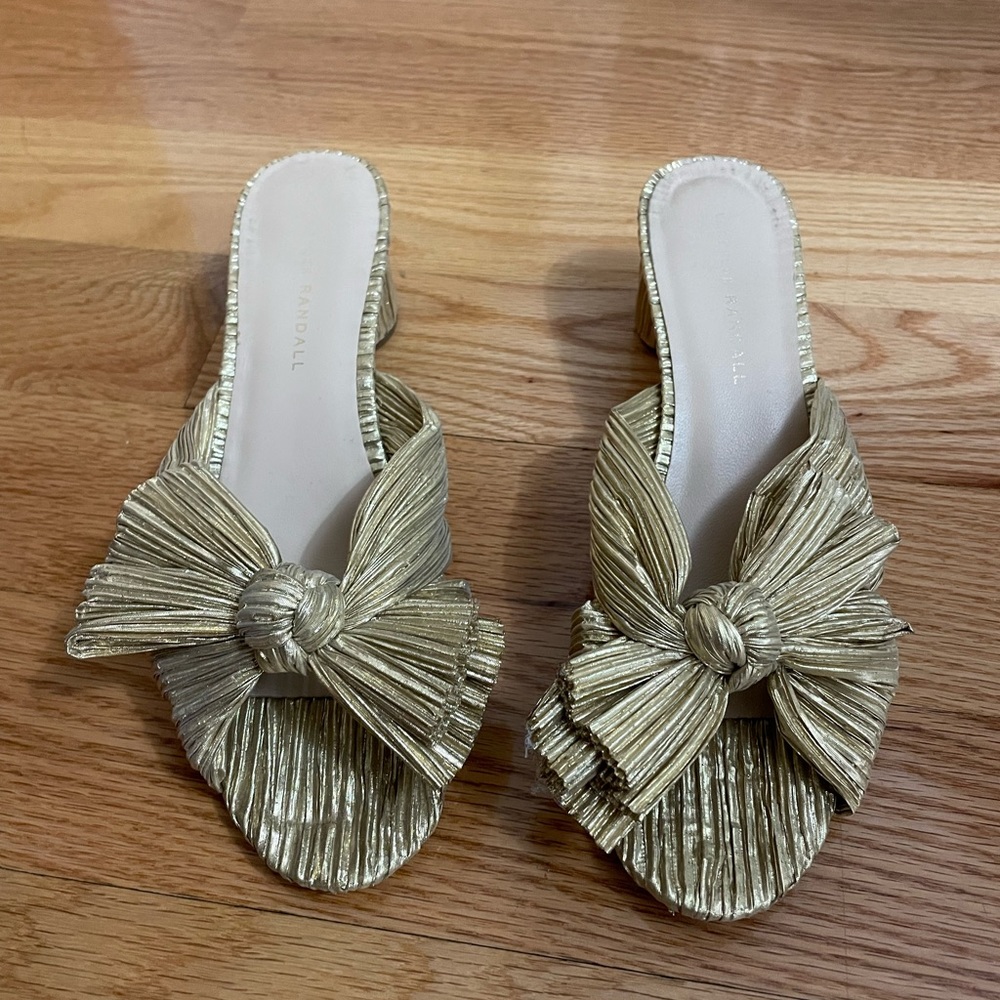 Loeffler Randall Gold Pleated Bow Mules